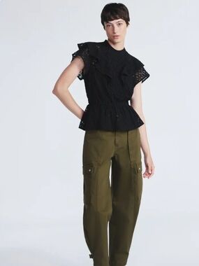 Scoop Women’s Lace Ruffle Peplum Blouse with Short Sleeves , small.